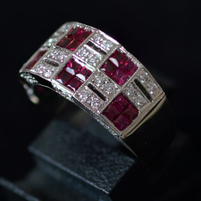 robijn-diamanten-dambord-patroon-18k-wit-gouden-ring